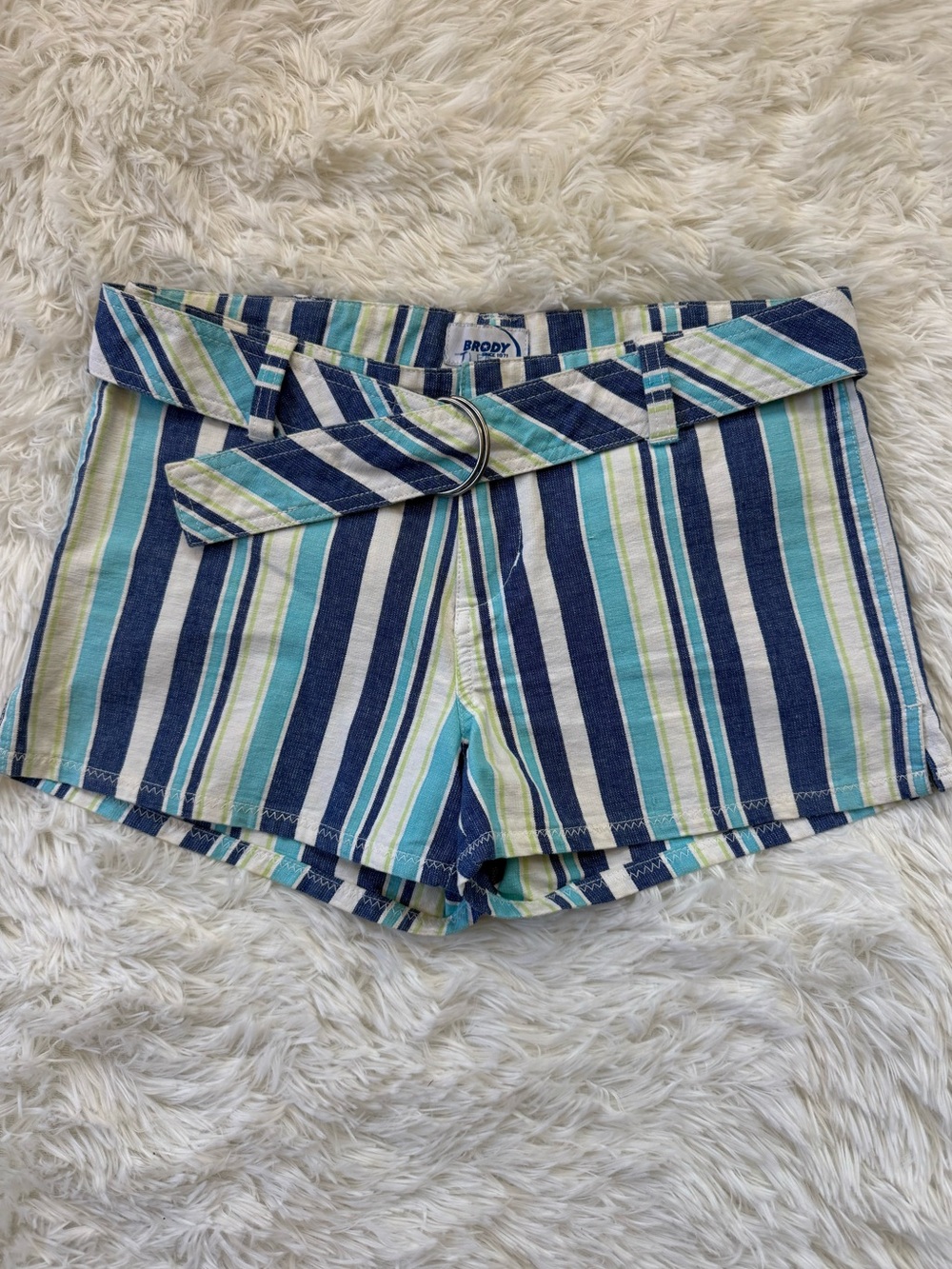 Vintage Y2K Brody blue striped low rise shorts with belt size 7/8*